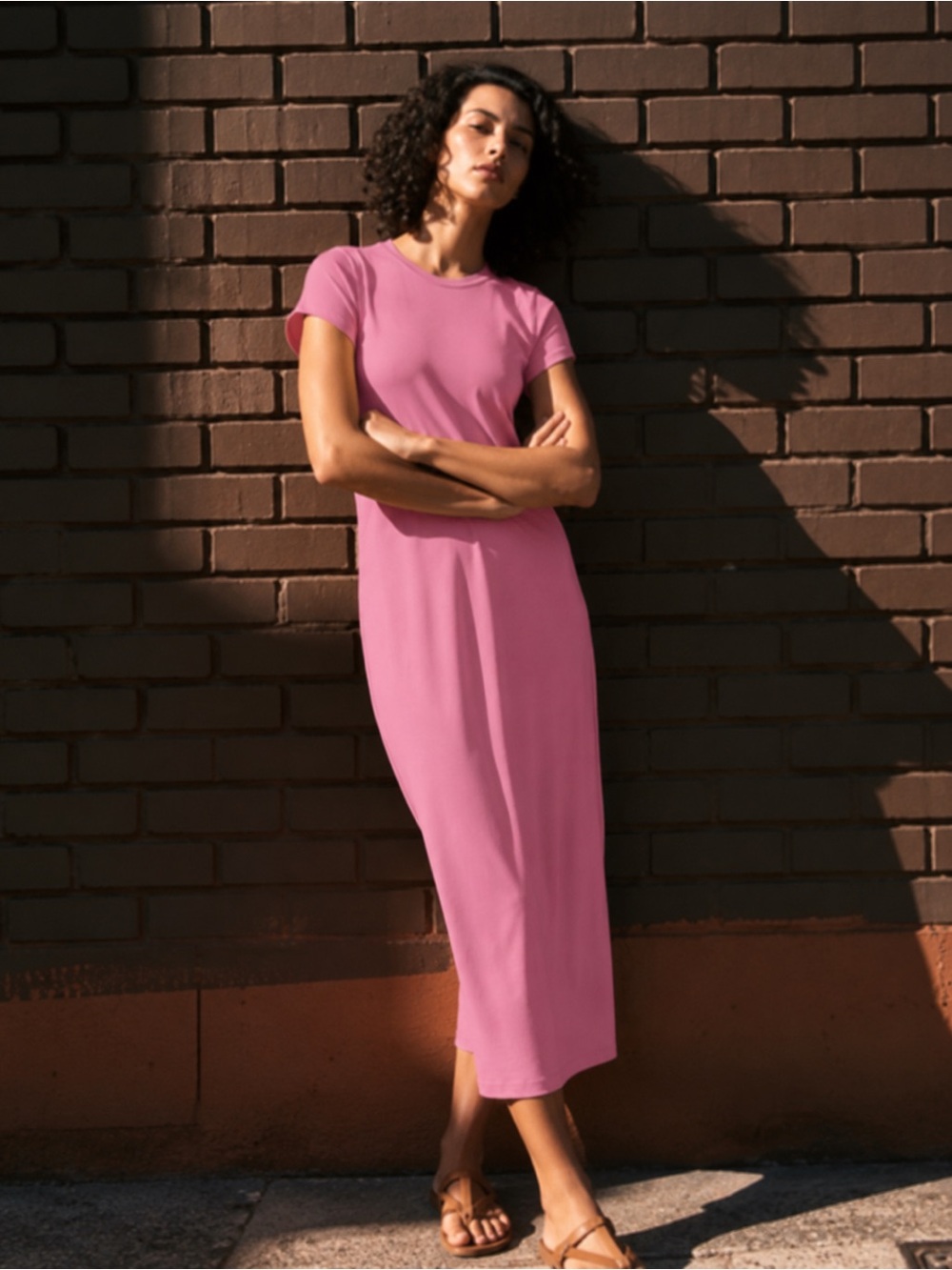 Free People Beach Good Feels Slim Midi Dress Island Pink NWOT Large